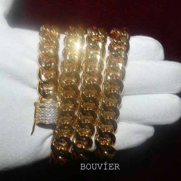 10mm Gold Diamond Clasp Miami Cuban Link Chain - Picture 3 of 3